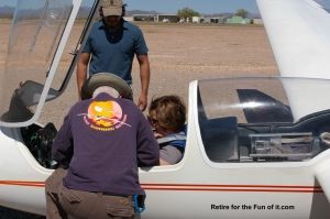 Getting strapped in Glider